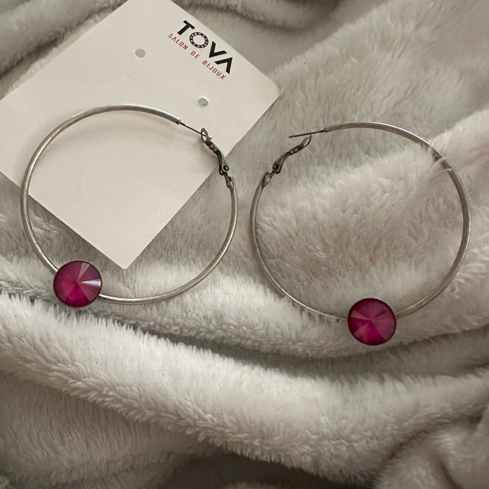 Silver and Pink Hoop Earrings